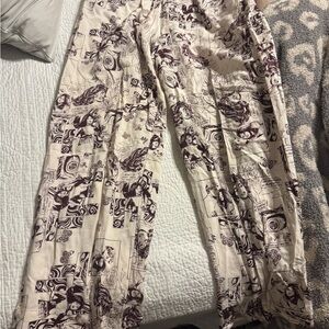 Urban Outfitters Cream and Burgundy Graphic Pants